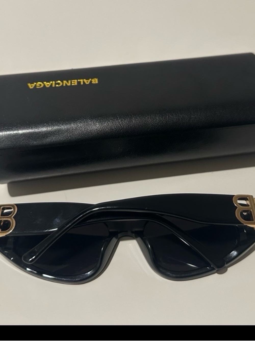 Balenciaga Black Shield Sunglasses with Gold BB Emblems